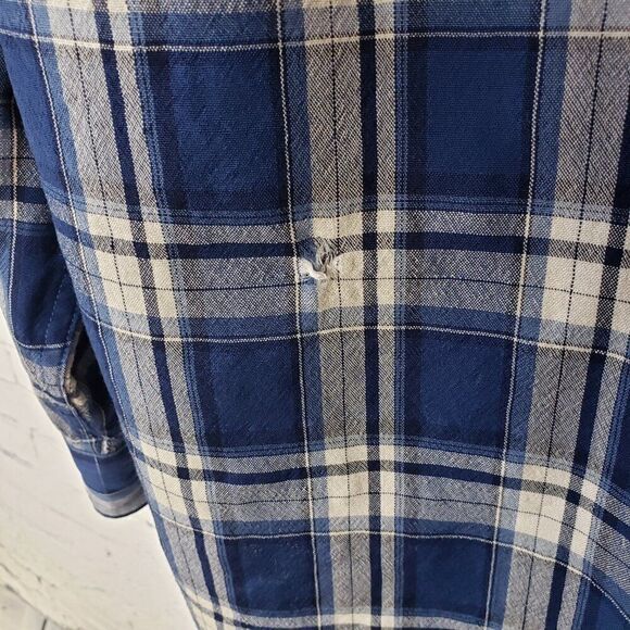 Pendleton VTG 100% Virgin Wool Flannel Shirt Mens Size L Long Blue Plaid *Flaw - Picture 10 of 11